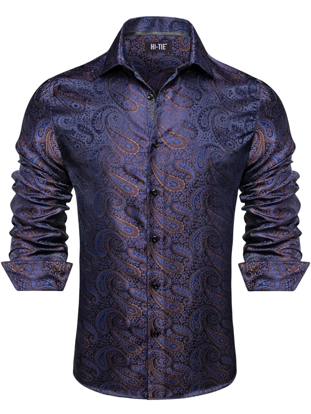 Hi-Tie Men's Silk Purple Paisley Jacquard Long Sleeve Button Down 3XL